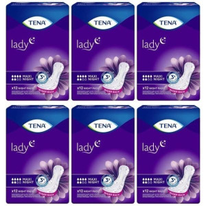 Tena Lady Maxi Night, specjalistyczne podpaski, 6 opakowań po 12 szt.