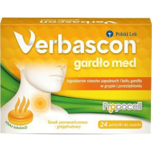 Verbascon Gardło Med, pastylki do ssania, pomarańcza/grejfrut, 24 szt.