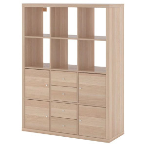 IKEA KALLAX Regał 6 wkładów dąb bejcowany na biało 112x147 cm