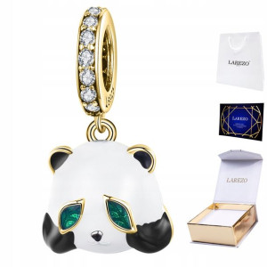Charms złoty wiszący Panda Miś srebro 925