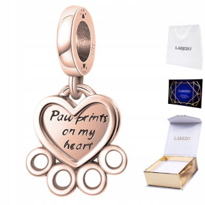 Charms Łapka Psa Serce różowe złoto srebro 925
