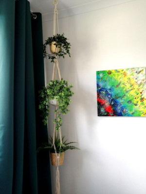 Kwietnik ze sznurka, kwietnik makrama potrójny kwietnik wiszący MKW65