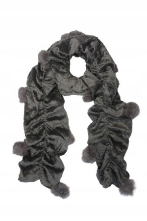 Szalik damski szary miękki angora pompony