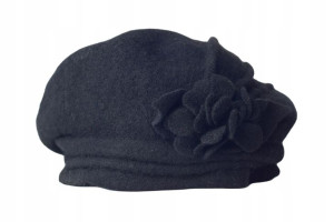 Beret Damski Zimowy Wełniany Czarny