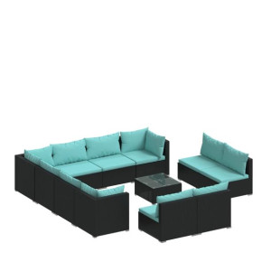 12-cz. zestaw mebli do ogrodu, z poduszkami, rattan PE, czarny