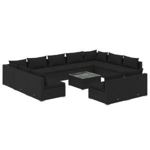 12-cz. zestaw mebli do ogrodu, z poduszkami, rattan PE, czarny