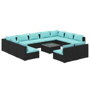 12-cz. zestaw mebli do ogrodu, z poduszkami, rattan PE, czarny