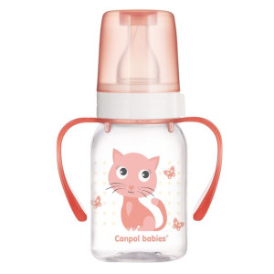 Butelka 120 Ml Z Uchwytami  Bpa Free Różowa Kotek 3M+