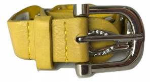 PASEK DAMSKI żółty wąski 3,5 cm cyrkonie