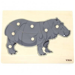 Duże Edukacyjne Puzzle Klocki Drewniane Uchwyty Montessori Puzzle Hipopotam