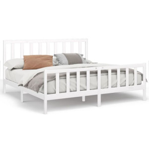 Rama łóżka, biała, lite drewno sosnowe, 200 x 200 cm