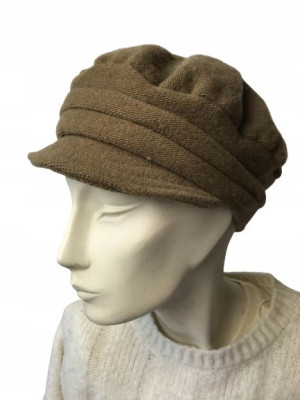 BERET ZIMOWY WEŁNIANY brązowy
