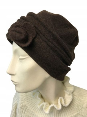 BERET ZIMOWY wełniany ciemny brąz