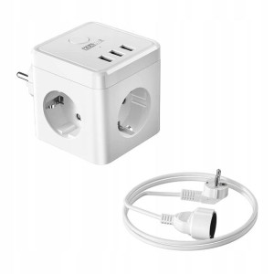 Rozgałęźnik do Gniazdka 3-drożny + 3x USB z Kablem