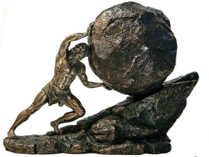 Syzyf toczący kamień, symbol bezsensownego wysiłku Grawer