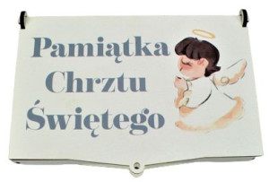 Pamiątka Chrztu Świętego z życzeniami  Pudełko na Pieniądze  Nadruk