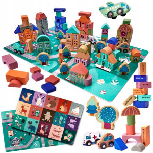 Klocki drewniane puzzle mata układanka montessori