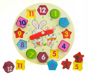 Puzzle Dopasuj Kształty Zegar Klocki Drewniane
