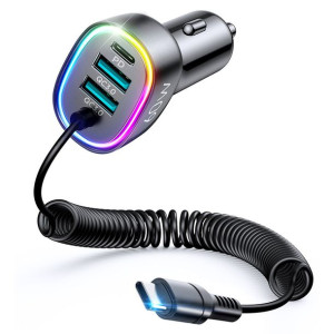 Ładowarka samochodowa Joyroom 4w1 PD, QC3.0, AFC, FCP + kabel USB-C 1,6m 60
