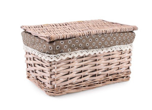 Brązowy Kufer Wiklinowy Z Materiałem 30x20x16 Cm