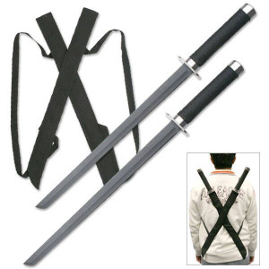Zestaw 2 Mieczy Ninja Z Nylonowymi Pochwami I Pasem Hk-1456