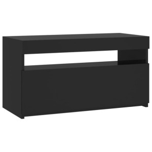 Szafka pod TV z LED, czarna, wysoki połysk, 75x35x40 cm