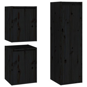Szafki pod TV, 3 szt., czarne, lite drewno sosnowe