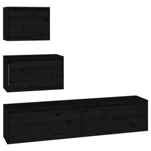 Szafki pod TV, 4 szt., czarne, lite drewno sosnowe