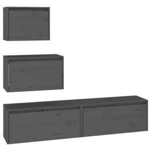 Szafki pod TV, 4 szt., szare, lite drewno sosnowe