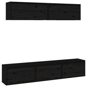 Szafki pod TV, 5 szt., czarne, lite drewno sosnowe