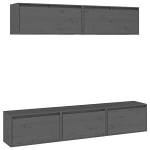 Szafki pod TV, 5 szt., szare, lite drewno sosnowe