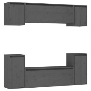 Szafki pod TV, 6 szt., szare, lite drewno sosnowe