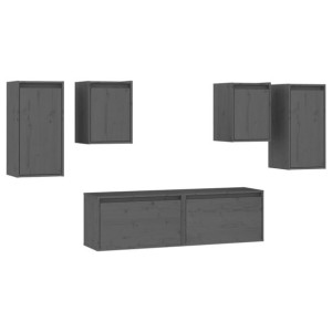Szafki pod TV, 6 szt., szare, lite drewno sosnowe