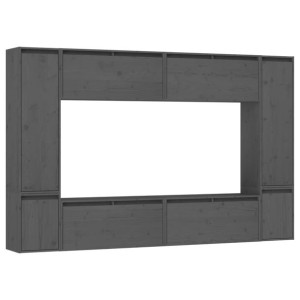 Szafki pod TV, 8 szt., szare, lite drewno sosnowe