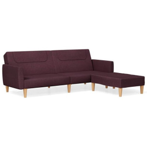 2-osobowa sofa z podnóżkiem, fioletowa, tapicerowana tkaniną