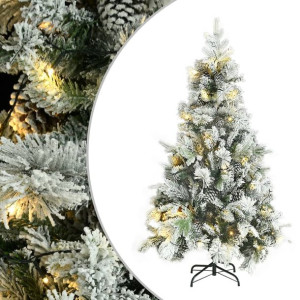 Choinka flokowana śniegiem z LED i szyszkami, 195 cm, PVC i PE