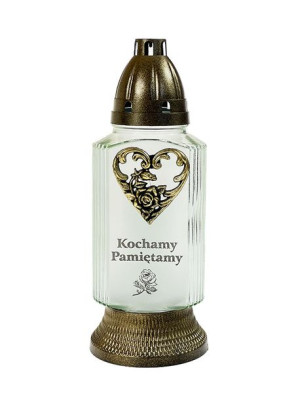 Znicz szklany z aplikacją Złoty S799 (29 cm)