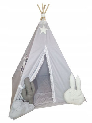Zestaw Namiot TIPI, Mata, 3 Poduszki, Pomponik