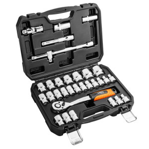 Klucze nasadowe 1/2", zestaw 32 szt., CrV