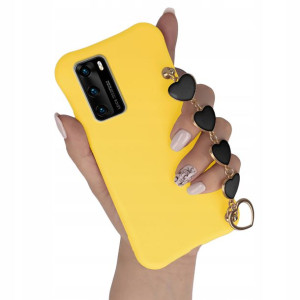 Etui Matowe do HUAWEI P40 5G Żółty Czarne Serca