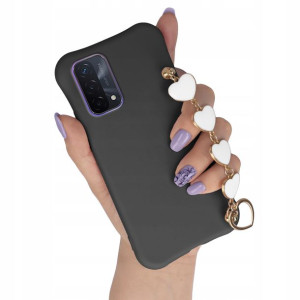 Etui Matowe do OPPO A74 5G Biały Łańcuszek Serca