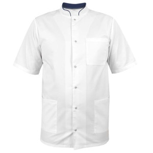 Bluza medyczna męska ze stójką biała ze stójką granatową kr. rękaw roz.XL