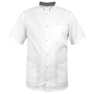 Bluza medyczna męska ze stójką biała ze stójką szarą krótki rękaw roz.L