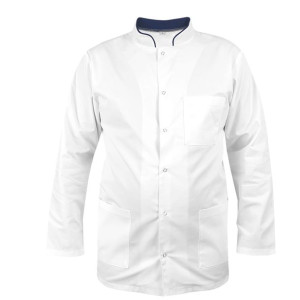 Bluza medyczna męska ze stójką biała ze stójką granatową dł. rękaw roz.M