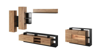 Nowoczesna Meblościanka  ALVARO + KOMODA z LED ! DĄB CRAFT ZŁOTY + ANTRACYT