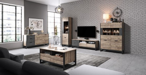 Meblościanka ARUBA + KOMODA + STOLIK Styl Loft - DĄB SAND GRANDE/MATERA