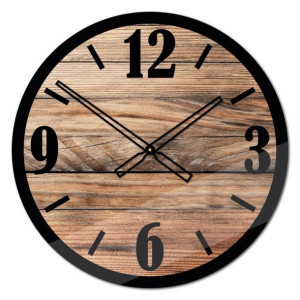 Okrągły szklany zegar ścienny Modern Wood X6 50 cm