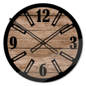 Okrągły szklany loftowy zegar ścienny Modern Wood X1 40 cm