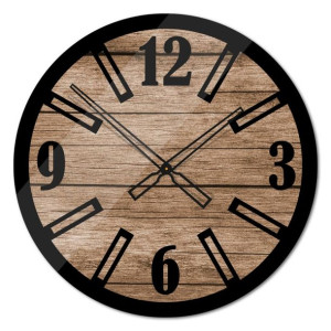 Okrągły szklany loftowy zegar ścienny Modern Wood X1 50 cm
