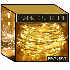 Lampki Druciki 100 Led Na Baterie Białe Ciepłe 10m